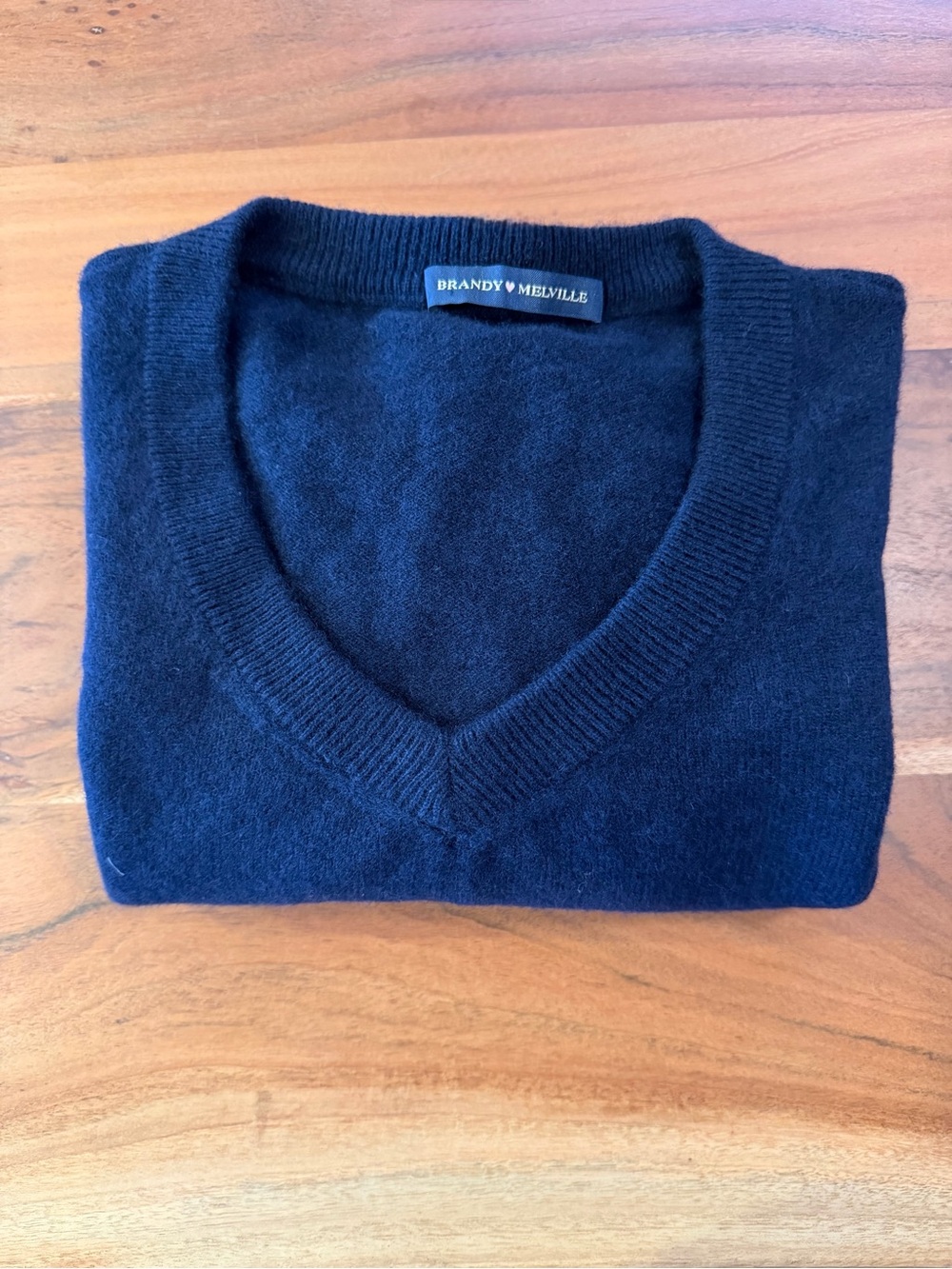 Brandy Melville Navy 100% Wool V-Neck Sweater Made in Italy